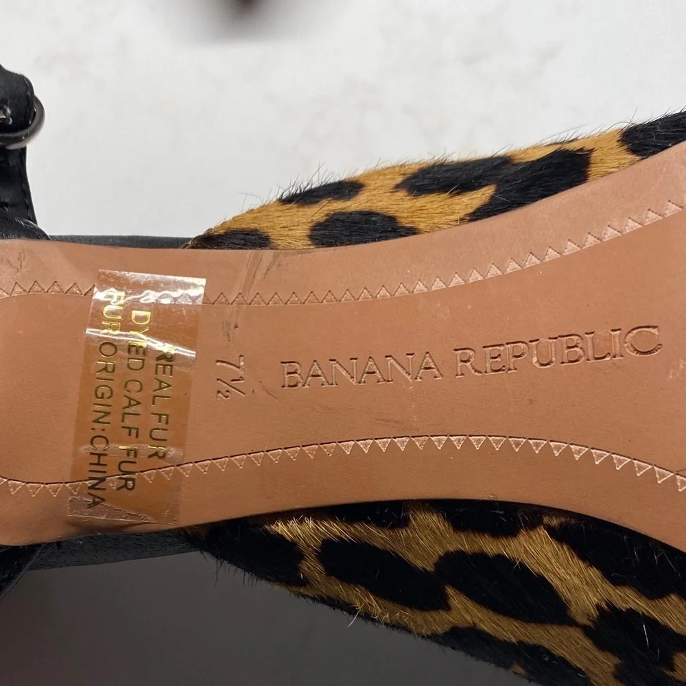 Banana Republic Leopard Calf Hair Pumps | Ankle Strap Pointed Toe | Size 7.5